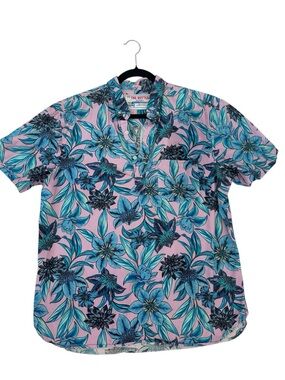 Chubbies The Nutter Button Down Hawaiian Shirt Blue Pink Mens Large